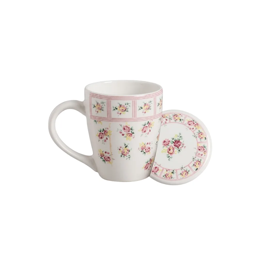 SET TAZA MUG C/ TAPA ROSAS VO DULCE 9 x 9 x 11