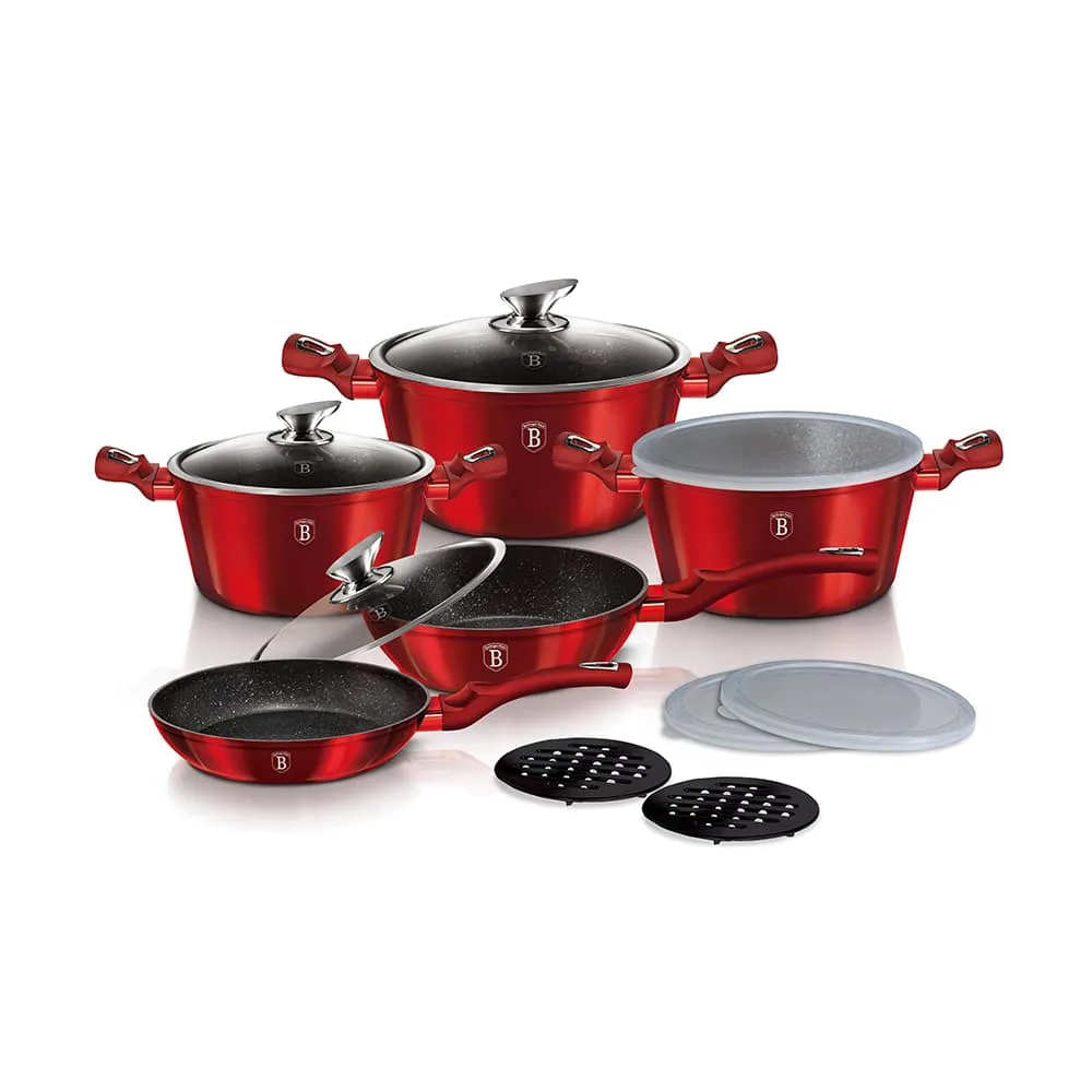 BATERIA DE COCINA 13PC METALICA BURGUNDY